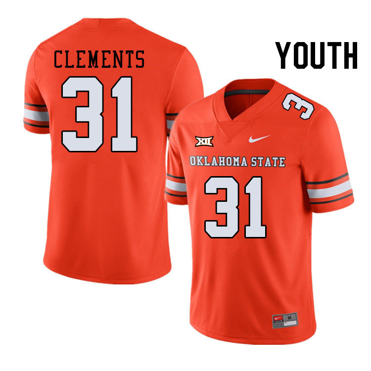 Youth #31 Chance Clements Oklahoma State Cowboys College Football Jerseys Stitched-Alternate Orange